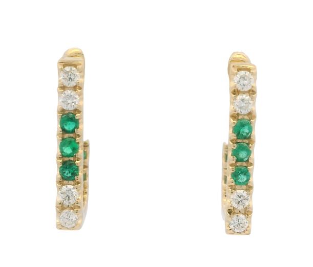 14K Yellow Gold 0.29cttw Emerald & 0.24cttw Diamond Earrings