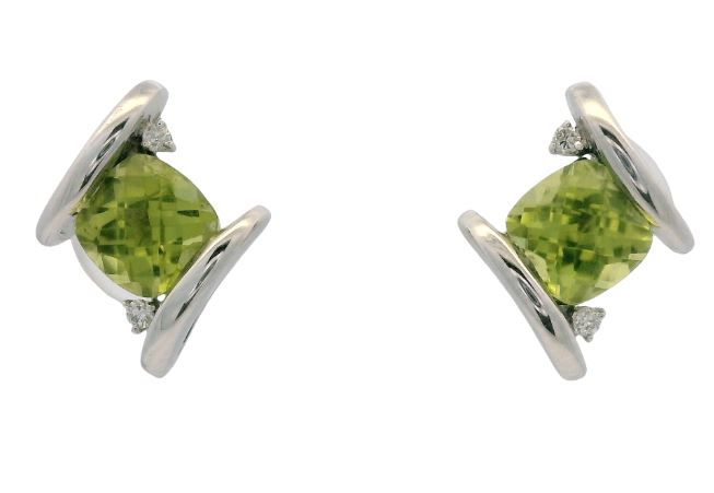 14K White Gold 1.26cttw Peridot & 0.02cttw Diamond Earrings