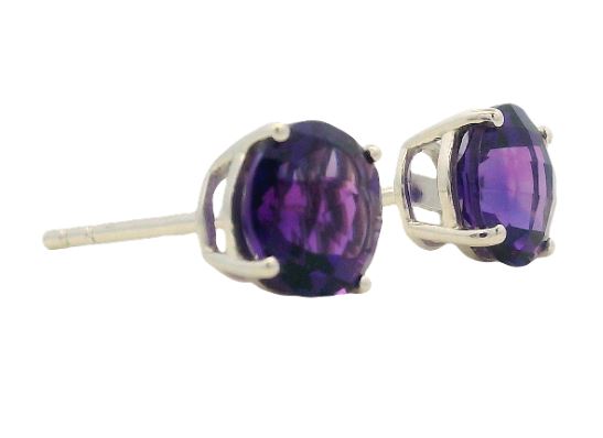 14K White Gold 1.62cttw 6mm Amethyst Stud Earrings