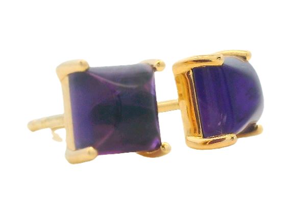 14K Yellow Gold 1.09cttw 5x5mm Amethyst Stud Earrings