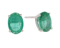 14K White Gold 1.37cttw 5x7 Oval Cut Emerald Stud Earrings