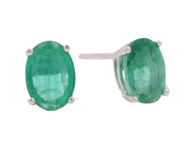 14K White Gold 1.37cttw 5x7 Oval Cut Emerald Stud Earrings