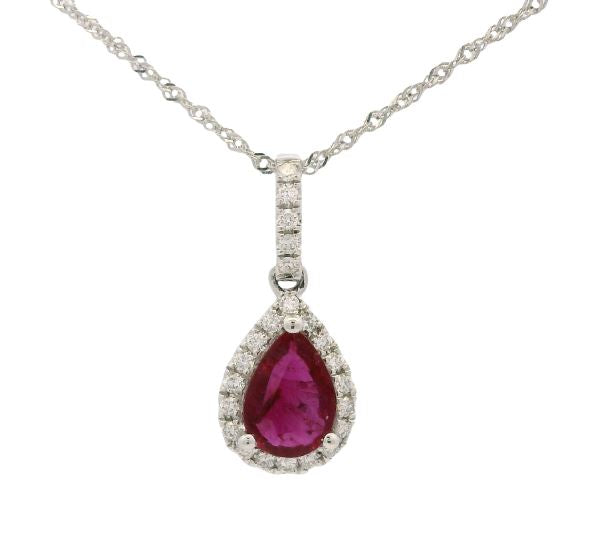 14K White Gold Ruby & Diamond Pendant Necklace