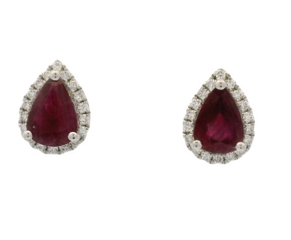 14K White Gold 1.36cttw Ruby & 0.18cttw Diamond Earrings