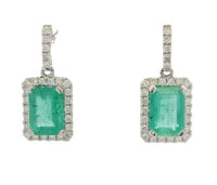 14K White Gold 1.97cttw Emerald & 0.28cttw Diamond Earrings