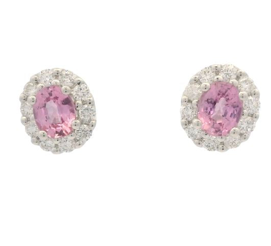 14K White Gold 4x5mm Pink Sapphire & 0.36cttw Diamond Earrings