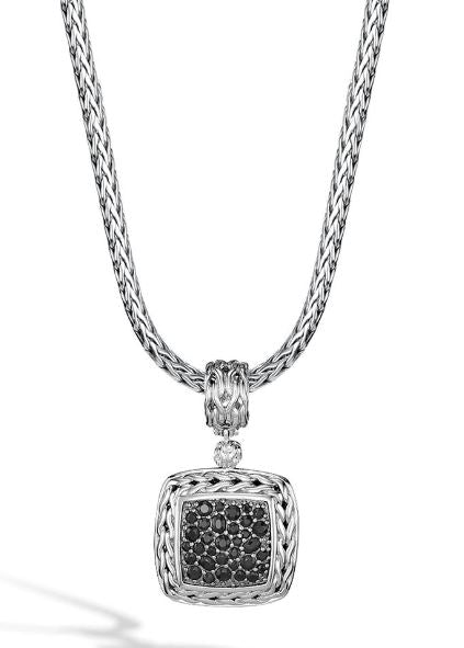 Essentials Silver Lava Medium Square Pendant with Treated Black Sapphire by John Hardy