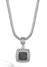 Essentials Silver Lava Medium Square Pendant with Treated Black Sapphire by John Hardy