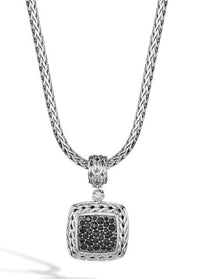 Essentials Silver Lava Medium Square Pendant with Treated Black Sapphire by John Hardy