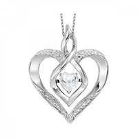 Sterling Silver Created White Topaz & Diamond Rhythm of Love Heart Pendant