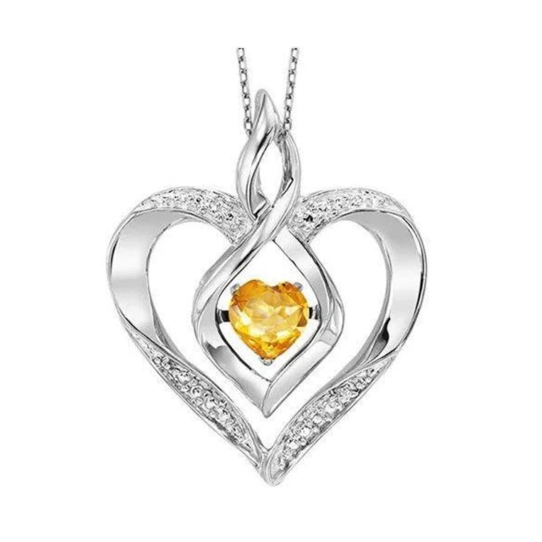 Sterling Silver Created Citrine & Diamond Rhythm of Love Heart Pendant