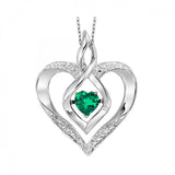 Sterling Silver Created Emerald & Diamond Rhythm of Love Heart Pendant & Chain
