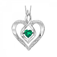 Sterling Silver Created Emerald & Diamond Rhythm of Love Heart Pendant & Chain