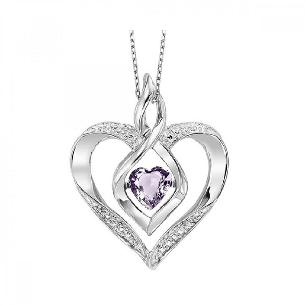 Sterling Silver Created Alexandrite & Diamond Rhythm of Love Heart Pendant & Chain