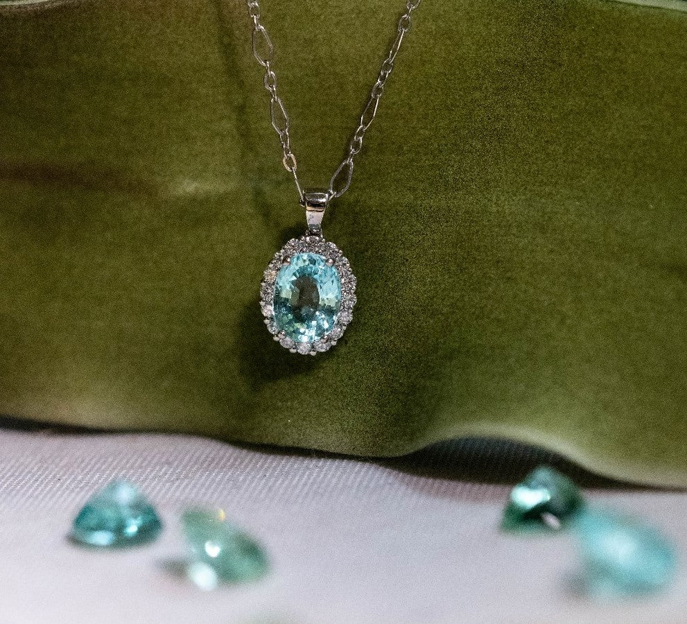 Platinum 3.08ct Paraiba Type Tourmaline & 0.45cttw Diamond Pendant Necklace