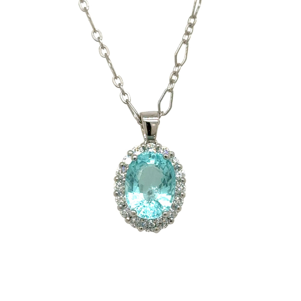 Platinum 3.08ct Paraiba Type Tourmaline & 0.45cttw Diamond Pendant Necklace