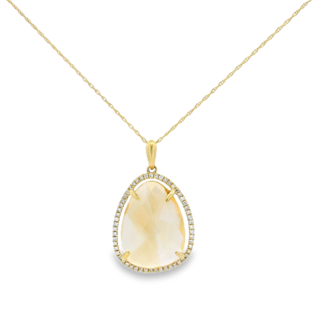 14K Yellow Gold 11.00ct Citrine & 0.22cttw Diamond Pendant