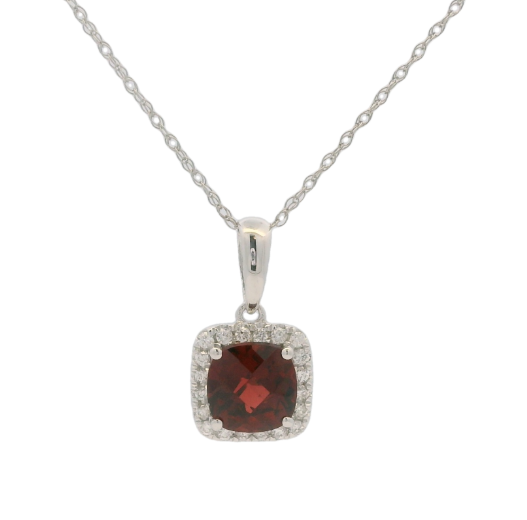 14K White Gold 1.20ct Garnet & 0.11cttw Diamond Pendant Necklace by RJM