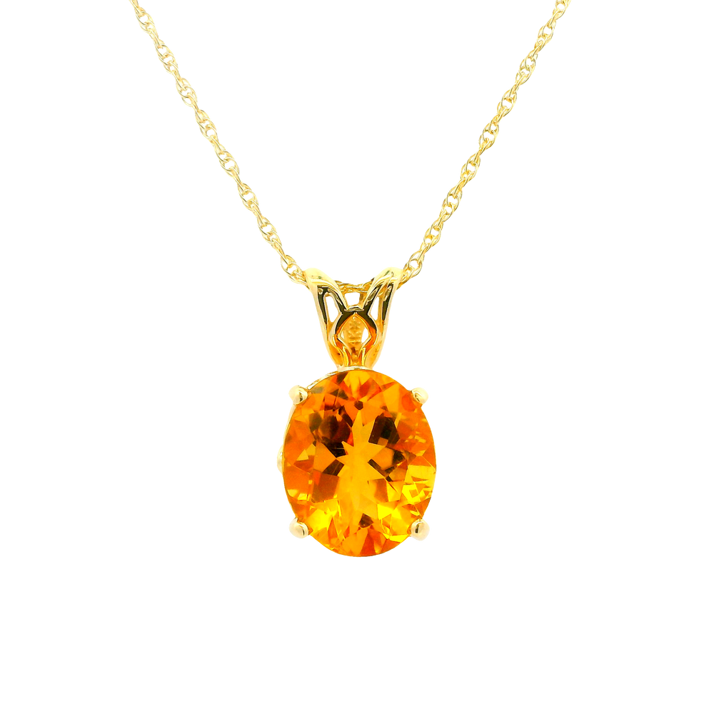 14K Yellow Gold 11x9mm Oval Citrine Pendant on 1.1mm Rope Chain 18"