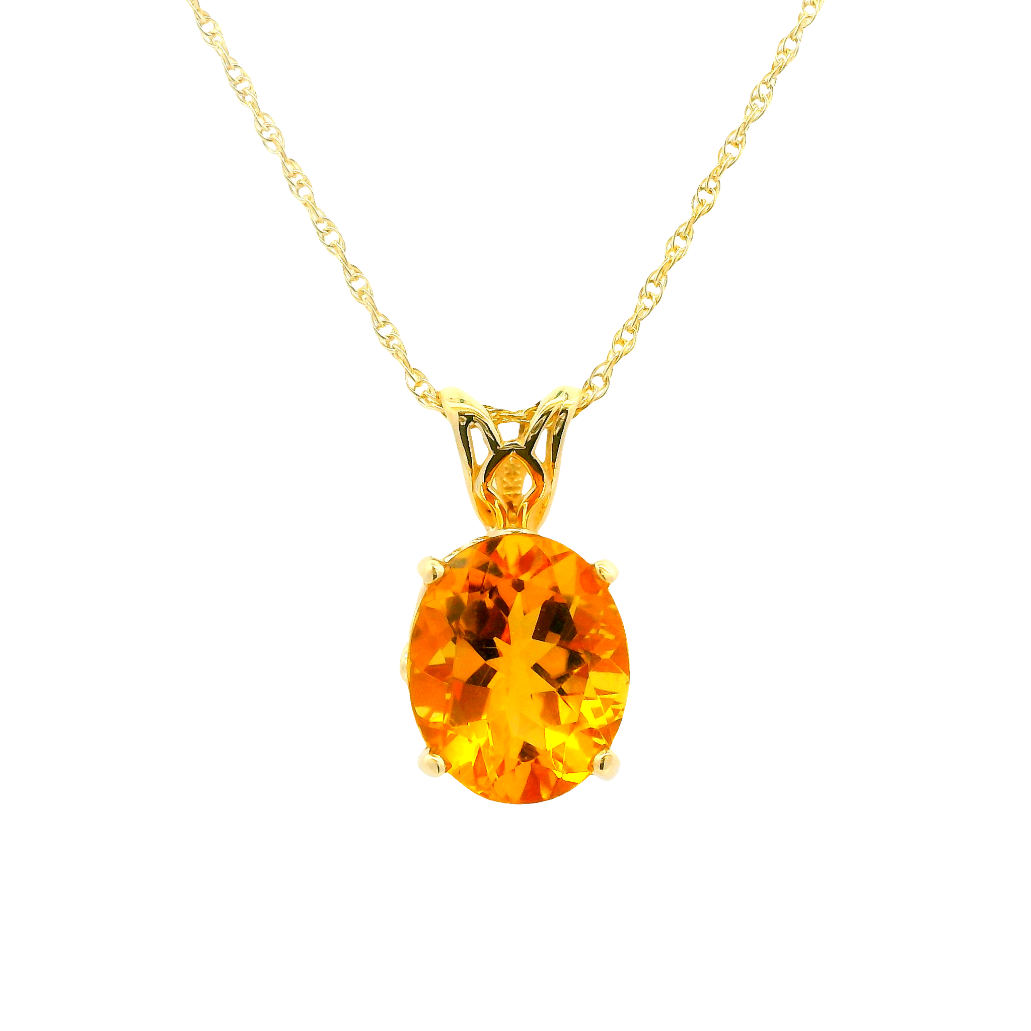 14K Yellow Gold 11x9mm Oval Citrine Pendant on 1.1mm Rope Chain 18"