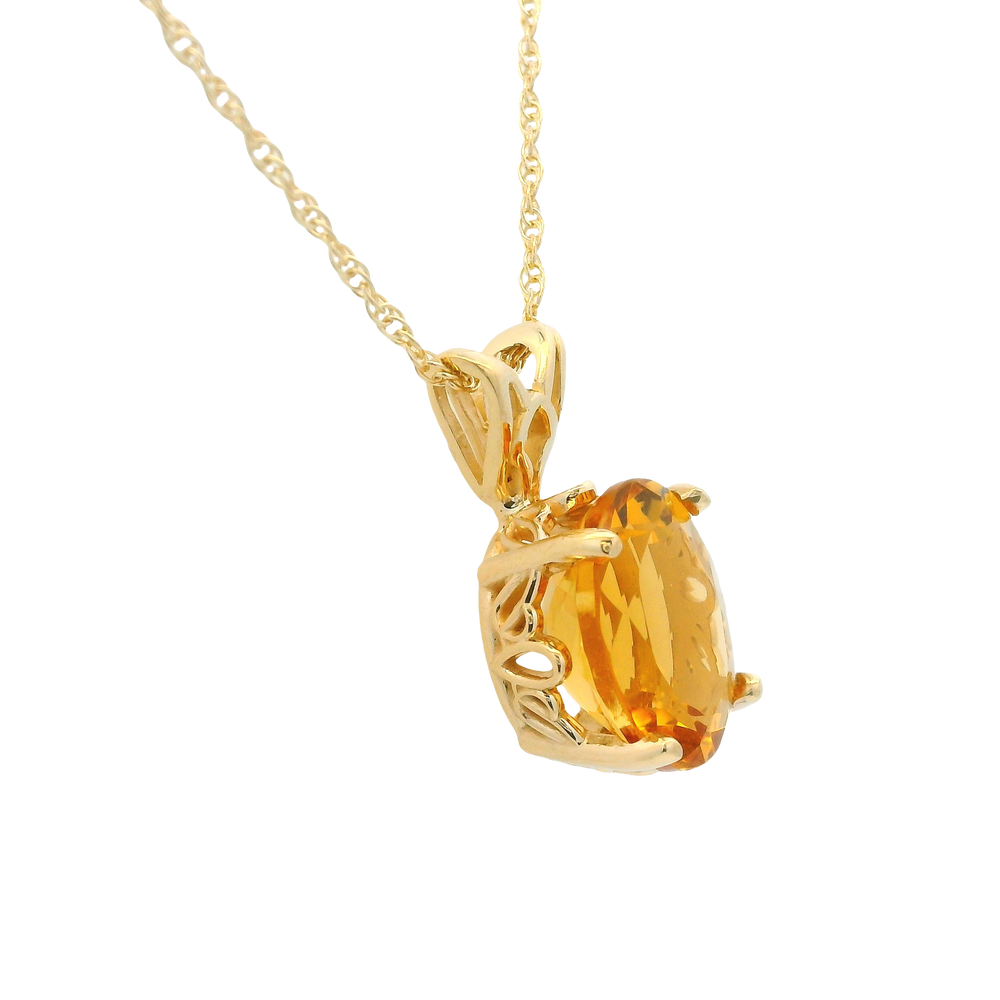 14K Yellow Gold 11x9mm Oval Citrine Pendant on 1.1mm Rope Chain 18"
