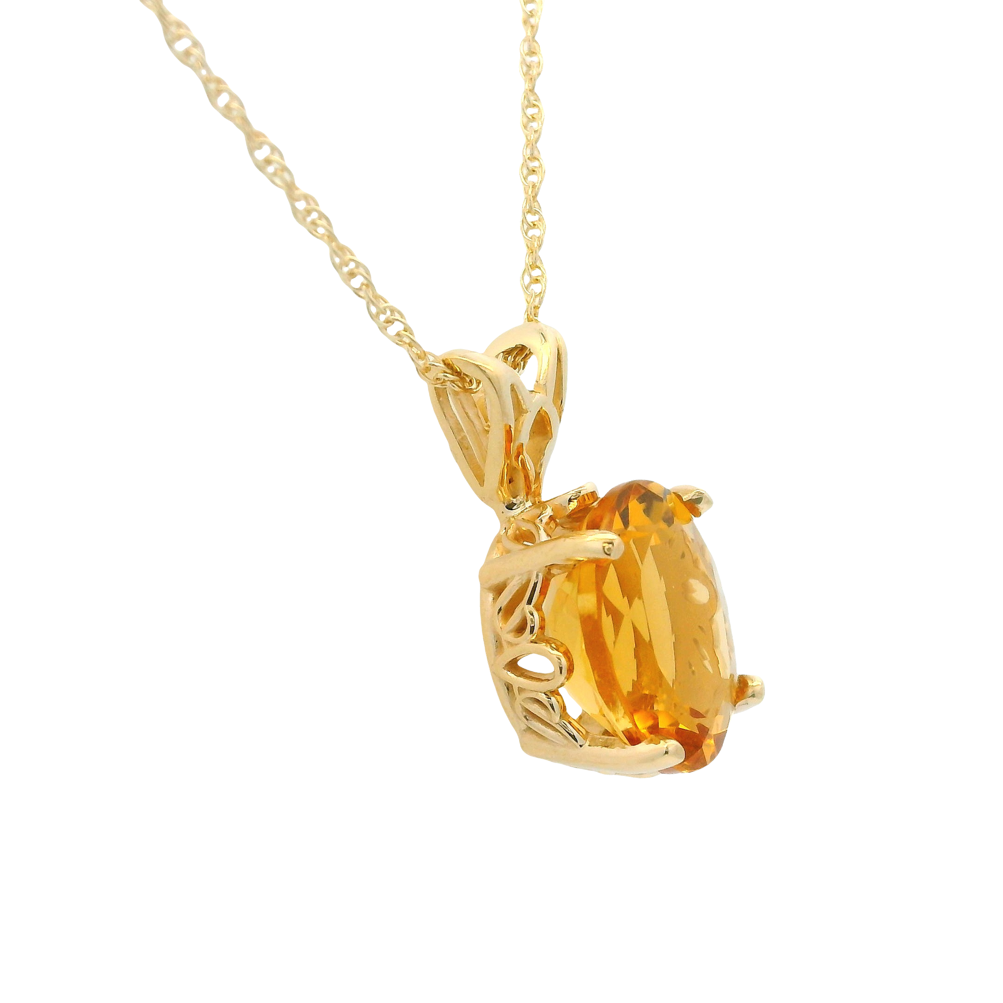 14K Yellow Gold 11x9mm Oval Citrine Pendant on 1.1mm Rope Chain 18"