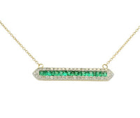 14K Yellow Gold 0.45cttw Emerald & 0.38cttw Diamond Pendant Necklace