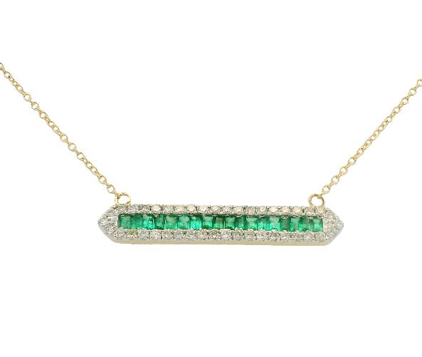 14K Yellow Gold 0.45cttw Emerald & 0.38cttw Diamond Pendant Necklace