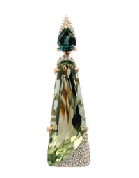 14K Rose Gold 14.00cttw Prasiolite, 1.06cttw London Blue Topaz, & 0.36cttw Diamond Pendant