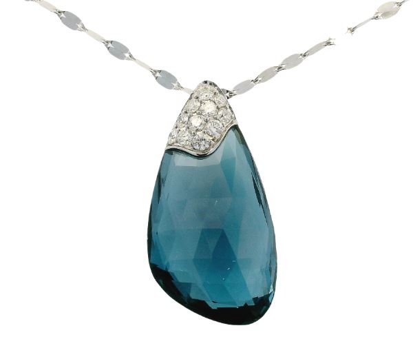 18K White Gold 14.88ct London Blue Topaz & 0.21cttw Diamond Pendant by Bellarri