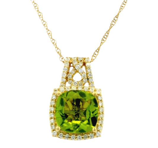 14K Yellow Gold 2.10ct Peridot & 0.23cttw Diamond Pendant by RJM