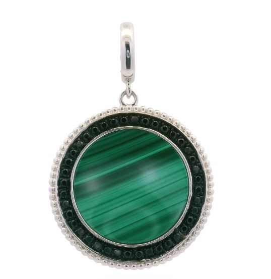 Sterling Silver 5.23ct Malachite & 0.48cttw Black Spinel Bujukan Medallion Pendant by Gabriel