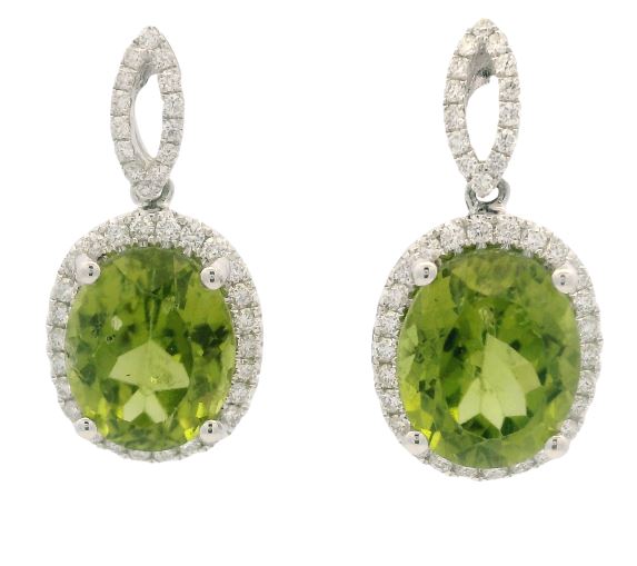 14K White Gold 9.05cttw Peridot & 0.40cttw Diamond Earrings