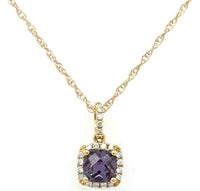 14K Yellow Gold LAB GROWN Alexandrite & Diamond Pendant Necklace 18"