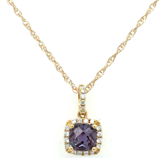 14K Yellow Gold LAB GROWN Alexandrite & Diamond Pendant Necklace 18"