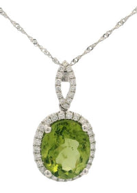 14K White Gold Peridot & Diamond Pendant Necklace 18"