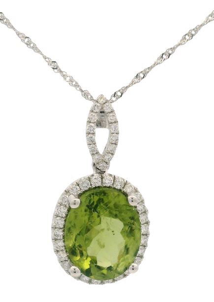 14K White Gold Peridot & Diamond Pendant Necklace 18"