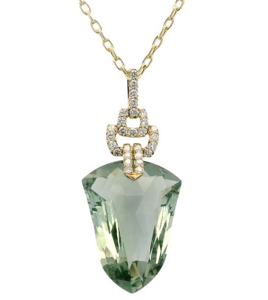 18K Yellow Gold 13.25ct Prasiolite & 0.32cttw Diamond Pendant by Bellarri