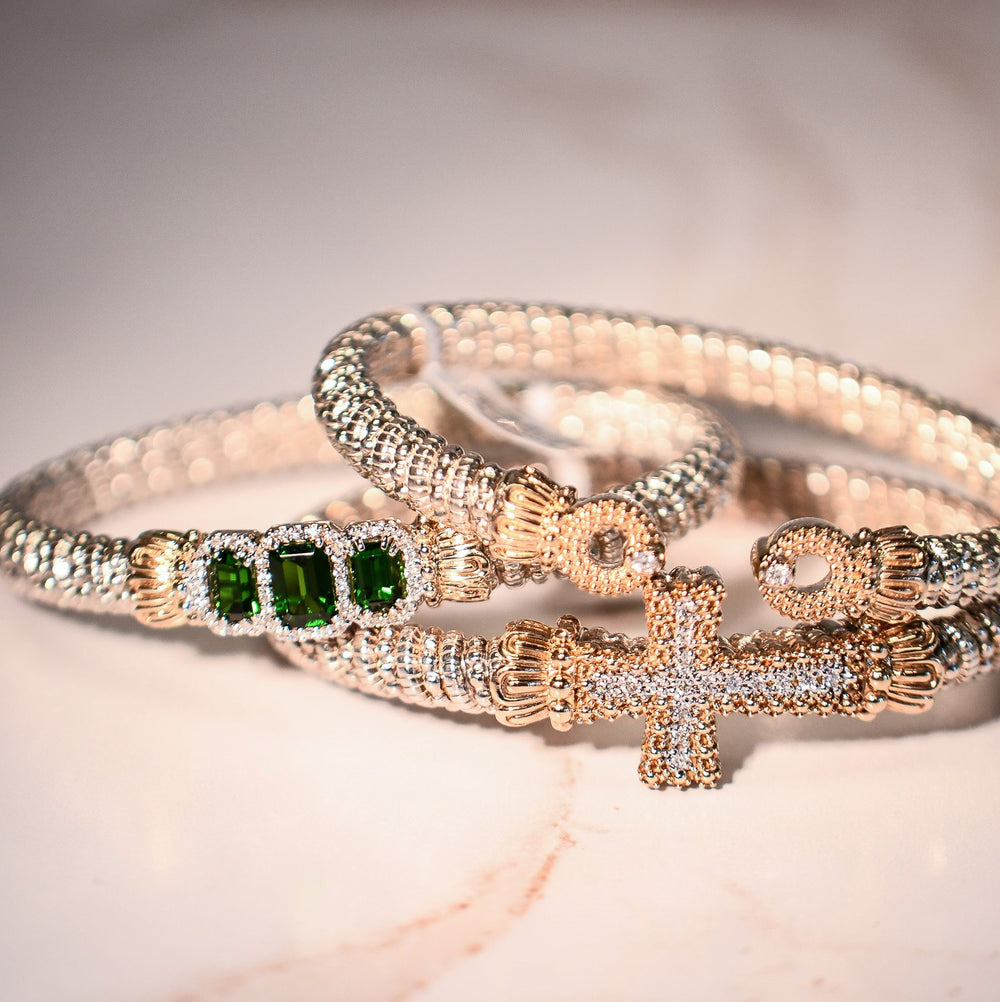 Sterling Silver & Yellow Gold Diamond & Chrome Diopside Bracelet by VAHAN