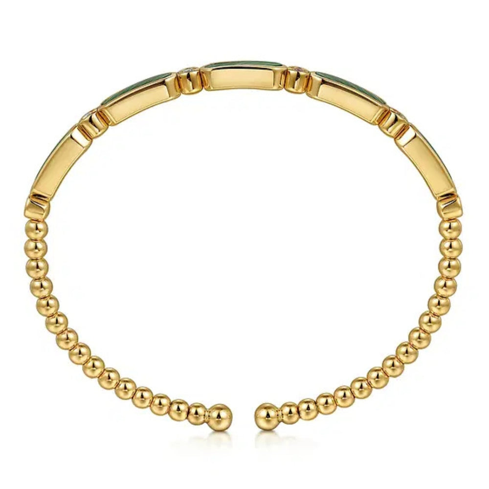 14K Yellow Gold Diamond and Malachite Bujukan Bangle