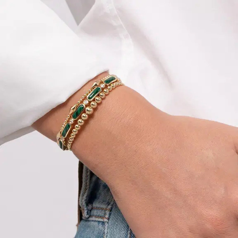 14K Yellow Gold Diamond and Malachite Bujukan Bangle