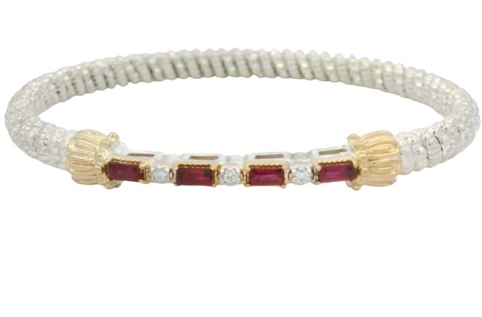 Sterling Silver & 14K Yellow Gold Ruby & 0.06cttw Diamond 4mm Closed Band Bracelet by Vahan