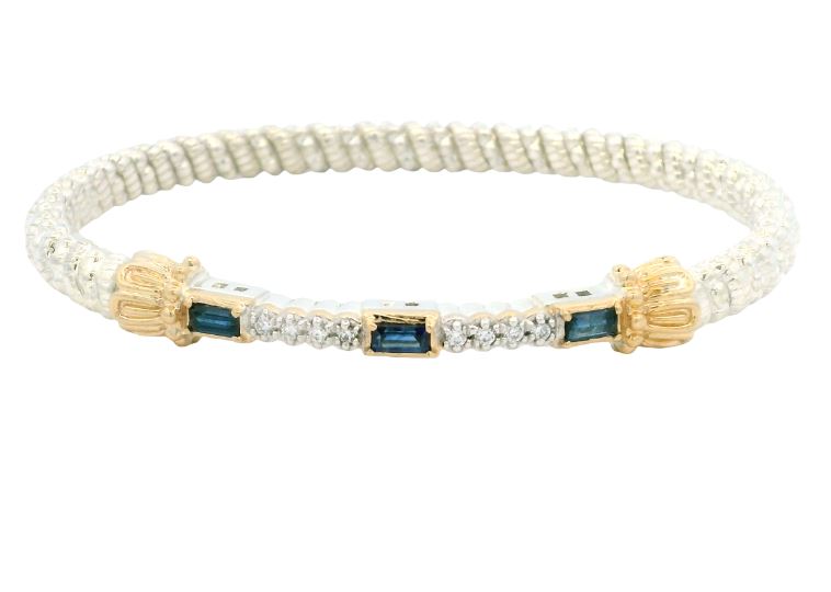 Sterling Silver & 14K Yellow Gold Blue Sapphire & 0.12cttw Diamond 4mm Closed Band Bracelet by Vahan
