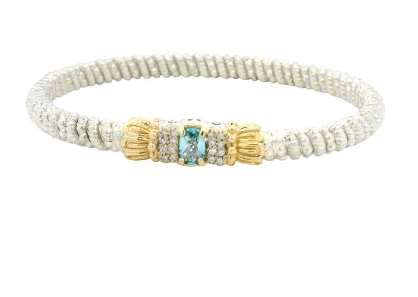 Sterling Silver & 14K Yellow Gold Cushion Sky Blue Topaz 4mm Closed Band Bracelet by Vahan