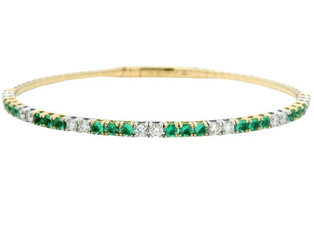 14K Yellow & White Gold 0.90cttw Emerald & 0.71cttw Diamond Bangle