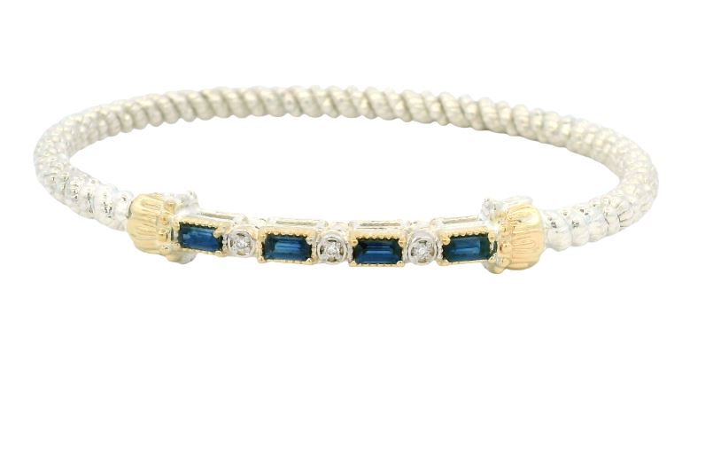 Sterling Silver & 14K Yellow Gold Blue Sapphire 3mm Closed Band Bracelet by Vahan
