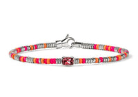 Heishi Silver Beads Bracelet with 6x4mm Rhodolite with 2.5mm Orange & Neon Pink Enamel Beads Sz S by John Hardy