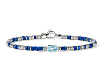 Heishi Silver Beads Bracelet with Treated Swiss Blue Topaz & Blue Enamel Beads Sz S by John Hardy