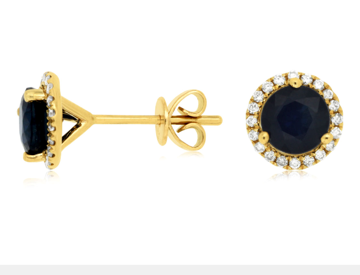 14K Yellow Gold 1.60cttw Sapphire & 0.16cttw Diamond Halo Earrings