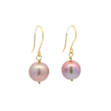 14K Yellow Gold 9.5mm Purple Freshwater Pearl Earrings